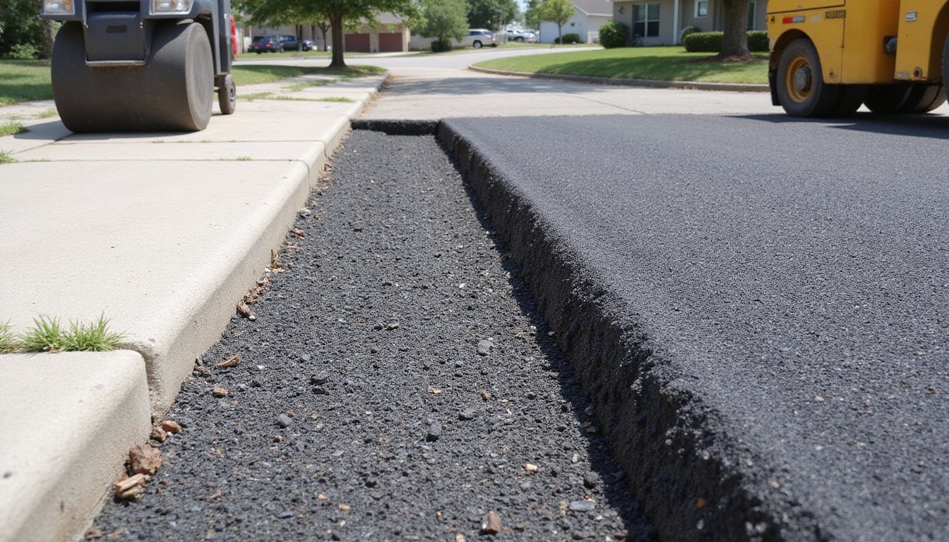 laying asphalt sidewalk methodically