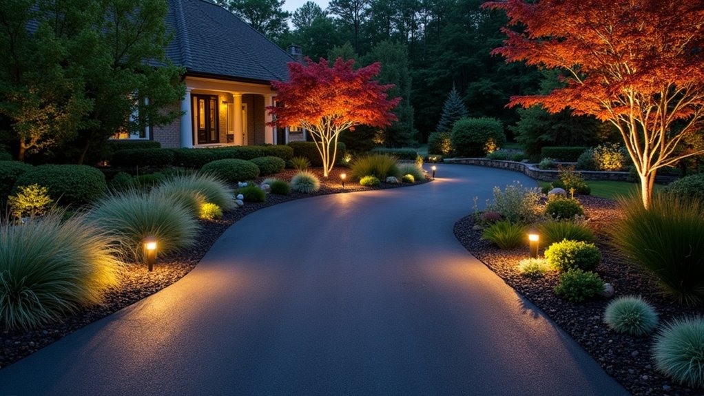 cohesive arrival experience through landscaping and lighting
