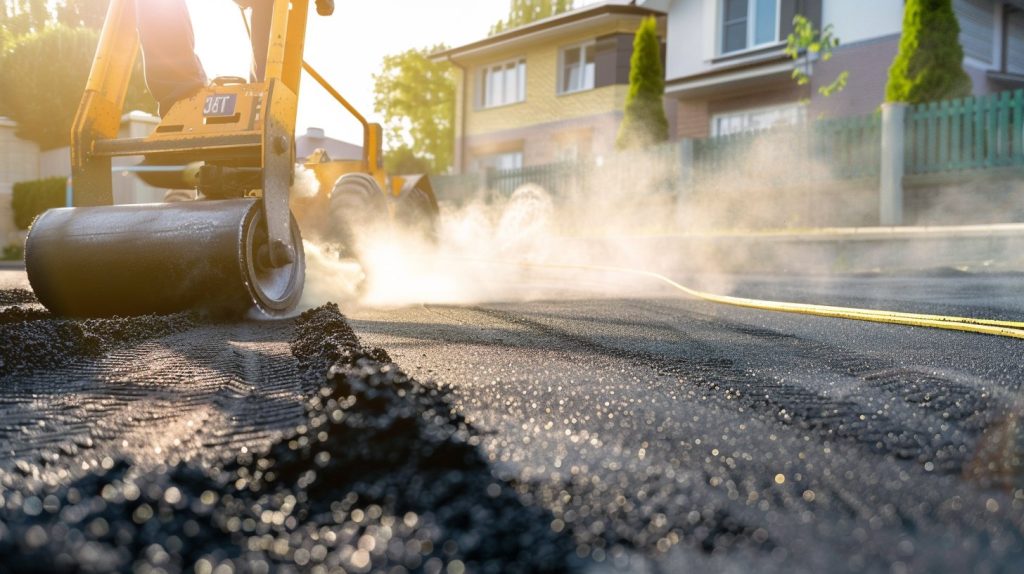 Fresh asphalt driveway compacted by Asphalt & Concrete Solutions team