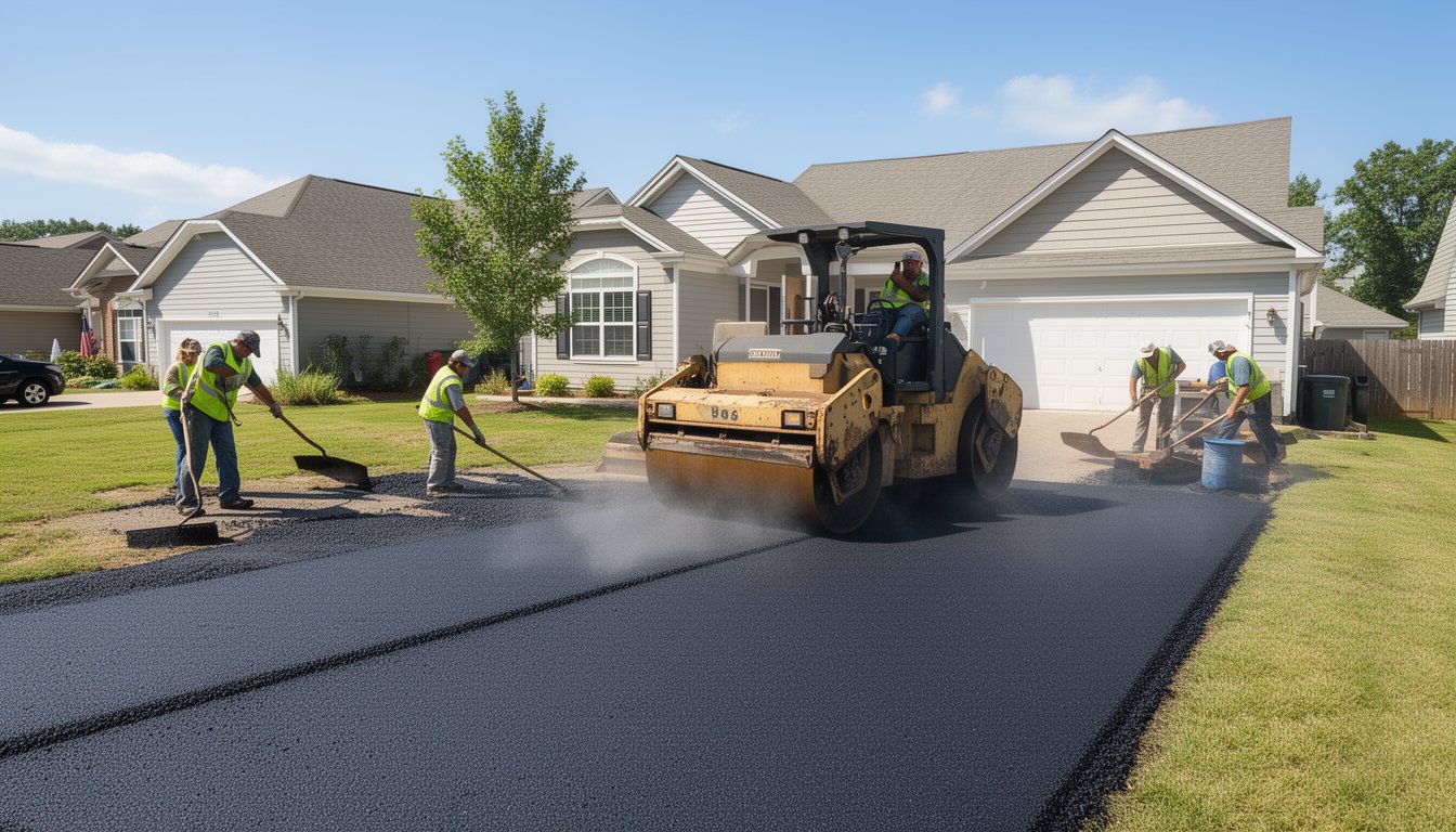 Professional driveway installation by Asphalt & Concrete Solutions with hot asphalt