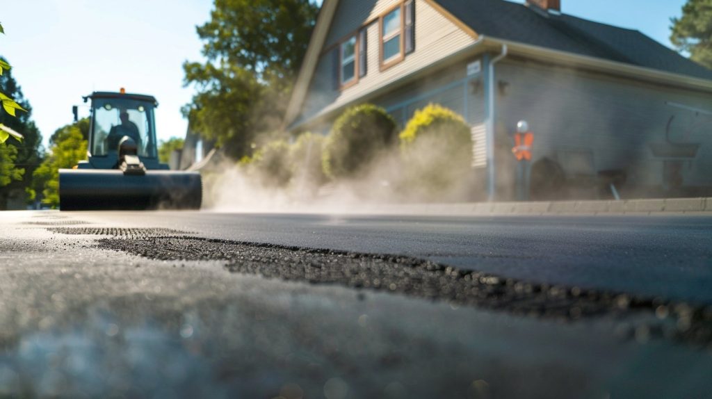 Wide-angle view of Asphalt & Concrete Solutions driveway paving service