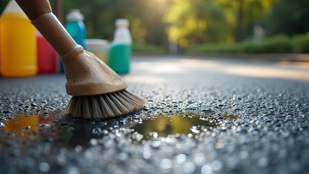 carefully clean oil from asphalt