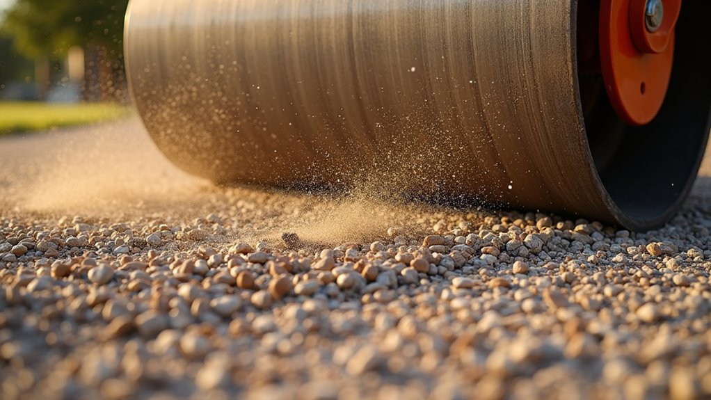 compact freshly laid gravel firmly